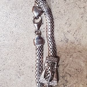 SS Belt Buckle Bracelet w/ CZ